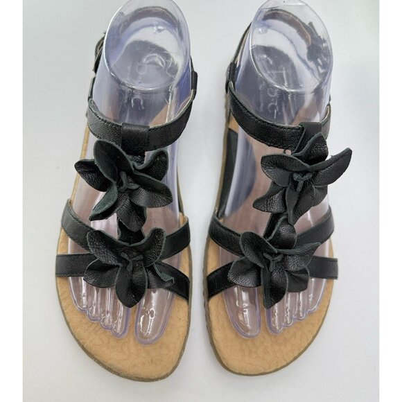 B.O.C. Børn Strappy Sandals Black Leather Flowers Flat Heel Sz 7/38 Preppy Boho - Picture 10 of 10